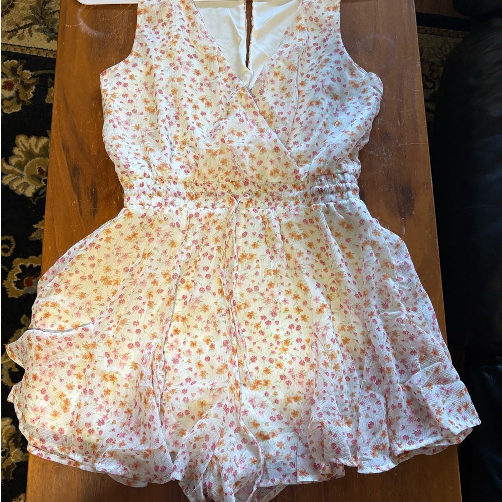 Promesa Floral Boho Romper Open Back Cream Pink Size, Small
